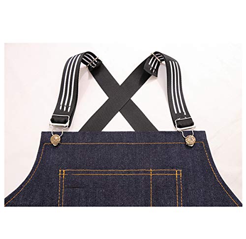 Delantal con Peto Chef, con Correas Cruzadas En Los Bolsillos Y Delantal De Mezclilla Ajustable Y Duradero, para Cocinar, Hornear, Barbero, Pintor Y Jardinero,Negro