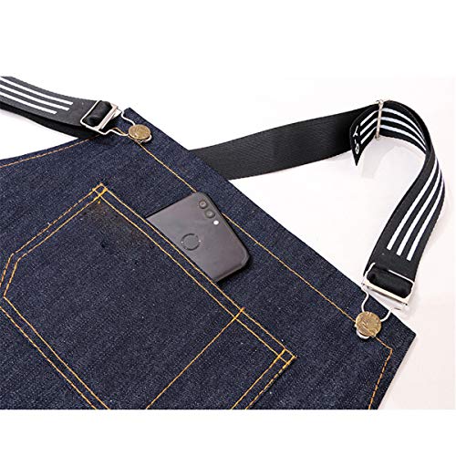 Delantal con Peto Chef, con Correas Cruzadas En Los Bolsillos Y Delantal De Mezclilla Ajustable Y Duradero, para Cocinar, Hornear, Barbero, Pintor Y Jardinero,Negro