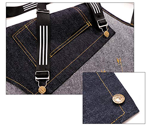 Delantal con Peto Chef, con Correas Cruzadas En Los Bolsillos Y Delantal De Mezclilla Ajustable Y Duradero, para Cocinar, Hornear, Barbero, Pintor Y Jardinero,Negro