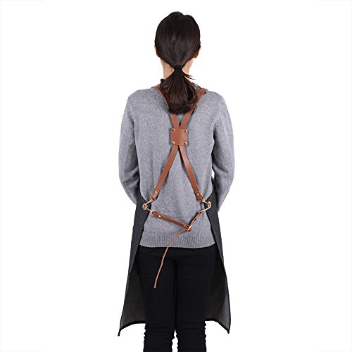 Delantal con peto vaquero, Delantales de cocina correa de cuero Baker Bartender BBQ Chef Work Cook Uniform 60 x 82 cm