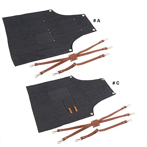 Delantal con peto vaquero, Delantales de cocina correa de cuero Baker Bartender BBQ Chef Work Cook Uniform 60 x 82 cm