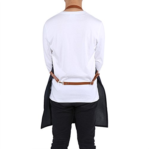 Delantal de babero de mezclilla para trabajo pesado Jean delantal de cocina Correa de cuero ajustable para Baker Bartender BBQ Chef trabajo cocinero uniforme(Blue)