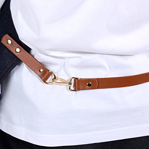 Delantal de babero de mezclilla para trabajo pesado Jean delantal de cocina Correa de cuero ajustable para Baker Bartender BBQ Chef trabajo cocinero uniforme(Blue)