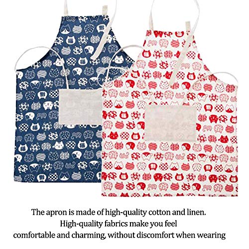 Delantal de cocina, de algodón de calidad profesional de lino de cocina de cocina delantal de limpieza lindo gatito impresión delantal bolsillos grandes