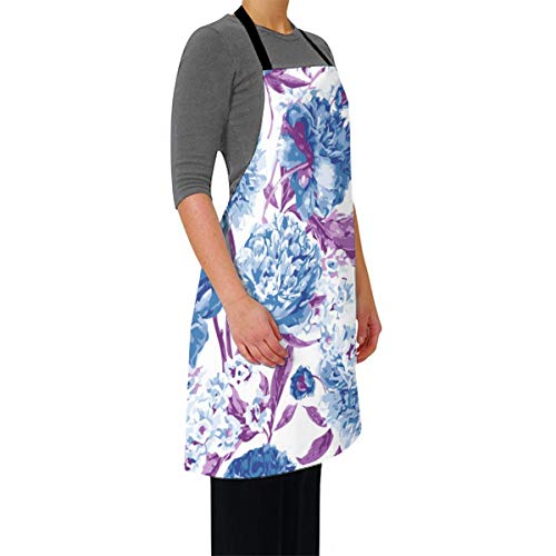 Delantal impermeable con diseño de peonías rosas, ajustable, resistente a las gotas de agua, para cocinar, para mujeres, hombres y chef