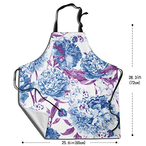 Delantal impermeable con diseño de peonías rosas, ajustable, resistente a las gotas de agua, para cocinar, para mujeres, hombres y chef