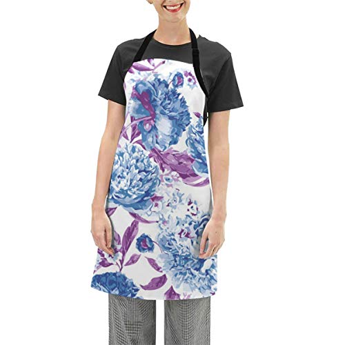 Delantal impermeable con diseño de peonías rosas, ajustable, resistente a las gotas de agua, para cocinar, para mujeres, hombres y chef