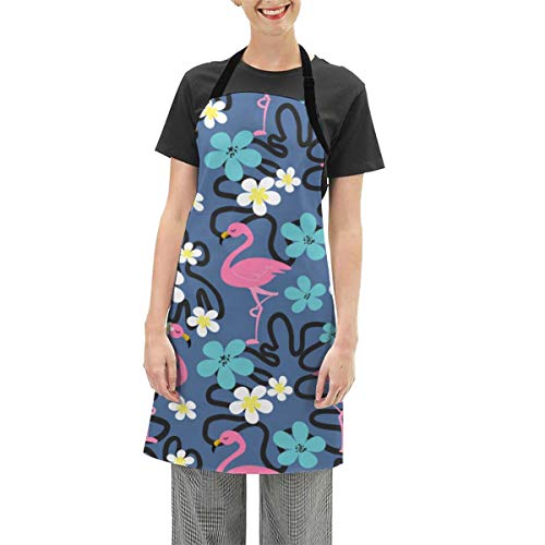 Delantal impermeable de verano con diseño de flamenco, ajustable, resistente a las gotas de agua, para cocinar, para mujeres, hombres y chef
