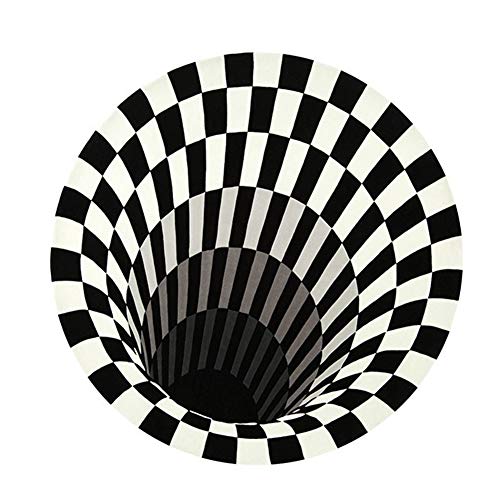 Delaspe Alfombra redonda de rejilla en blanco y negro, ilusión 3D vórtice alfombra de suelo para habitación, apto para salón, dormitorio, cocina