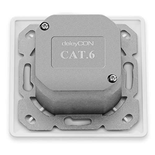 deleyCON 2X Cat 6 Universal Socket de Red - 2X Puerto RJ45 - Blindado - Superficie o Rasante - 1 Gigabit Ethernet Red - EIA/Tia 568A&B - Blanco