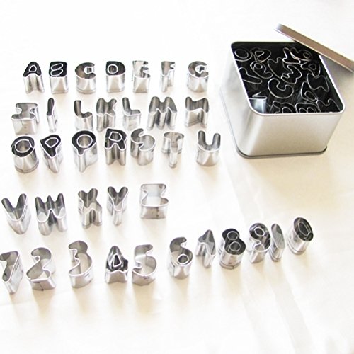 DeliaWinterfel Kit de 37 Piezas moldes del Alfabeto y los números para decoración de Tartas, artesanía de Tartas, Moldeado de azúcar, glaseado, mazapán by