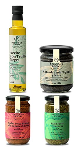 Delicious & Sons pack Salsas Pesto, Salsa de Trufa Negra y Setas y Aceite con Trufa Negra