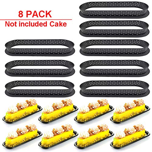 Delleu 8 Piezas de Forma Ovalada Mousse Circle Cutter Herramienta de decoración Postre francés Molde de Pastel DIY Anillo Perforado Tarta Antiadherente para Hornear
