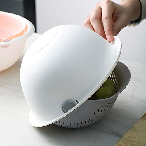 Delleu Juego de colador/colador y tazón para Cocina multifunción 2 en 1,cubeta de Drenaje Giratorio de Doble Capa y Cesta para Limpieza,Lavado,Frutas, Verduras