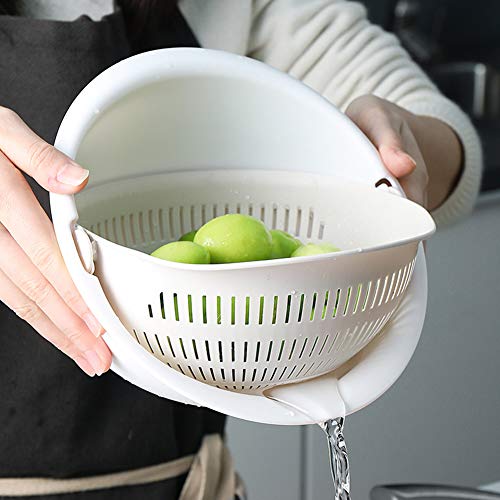 Delleu Juego de colador/colador y tazón para Cocina multifunción 2 en 1,cubeta de Drenaje Giratorio de Doble Capa y Cesta para Limpieza,Lavado,Frutas, Verduras