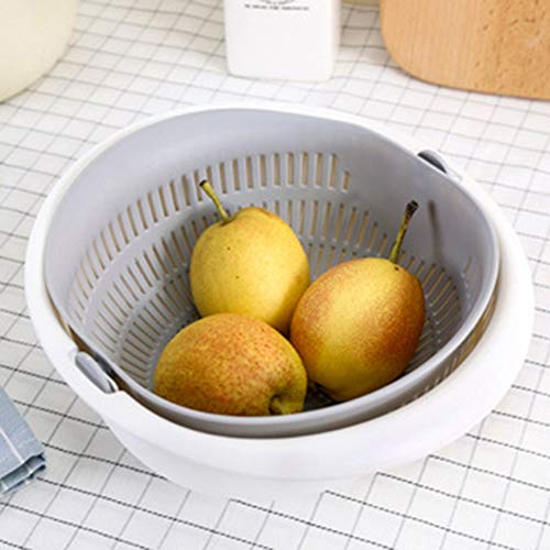 Delleu Juego de colador/colador y tazón para Cocina multifunción 2 en 1,cubeta de Drenaje Giratorio de Doble Capa y Cesta para Limpieza,Lavado,Frutas, Verduras