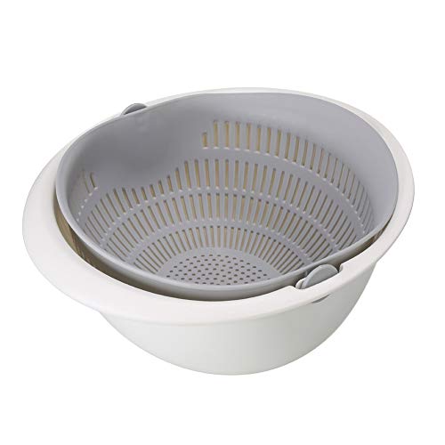 Delleu Juego de colador/colador y tazón para Cocina multifunción 2 en 1,cubeta de Drenaje Giratorio de Doble Capa y Cesta para Limpieza,Lavado,Frutas, Verduras
