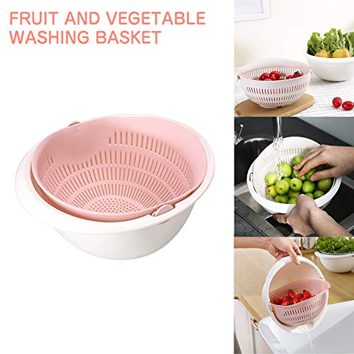 Delleu Juego de colador/colador y tazón para Cocina multifunción 2 en 1,cubeta de Drenaje Giratorio de Doble Capa y Cesta para Limpieza,Lavado,Frutas, Verduras