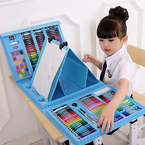 Deluxe Art Stationery Set, juego de herramientas con cepillo, caballete, herramientas de pintura, regalo para niños, azul, juego de regalo para niños, niños
