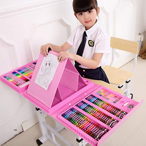 Deluxe Art Stationery Set, juego de herramientas con cepillo, caballete, herramientas de pintura, regalo para niños, azul, juego de regalo para niños, niños