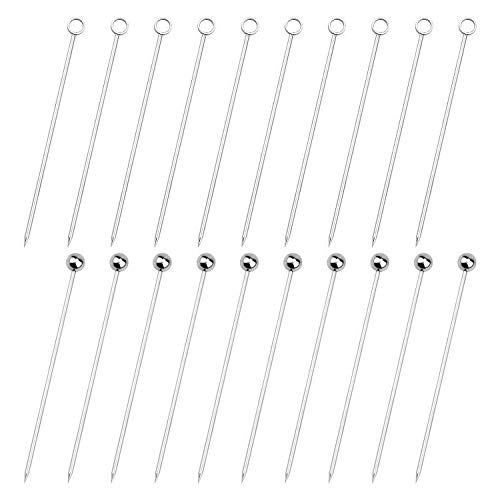 Demason Palillos de Cóctel de 304 Acero Inoxidable(20 Pack), Palillos de Dientes, Plata, Dos diseños, Cúpula y Círculo, para Fiestas y Usos diarios, Decoración, BBQ Queso Frutas Fondues
