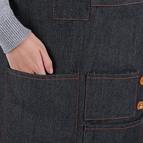 Denim Delantal, Denim Babero Delantal Correa de cuero Baker Bartender BBQ Chef Work Cook Uniforme(# 2)