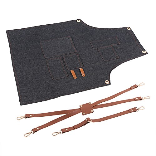 Denim Delantal, Denim Babero Delantal Correa de cuero Baker Bartender BBQ Chef Work Cook Uniforme(# 2)