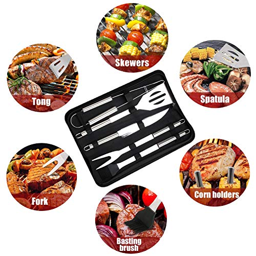 DERU Barbacoa de Acero Inoxidable Utensilios, Barbacoa de Exterior Kit, Utensilios Barbacoa Kit, Herramientas de Barbacoa Set con Bolsa de Oxford para Acampar Al Aire Libre Patio Trasero Barbacoa