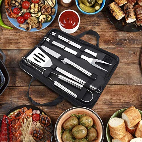 DERU Barbacoa de Acero Inoxidable Utensilios, Barbacoa de Exterior Kit, Utensilios Barbacoa Kit, Herramientas de Barbacoa Set con Bolsa de Oxford para Acampar Al Aire Libre Patio Trasero Barbacoa