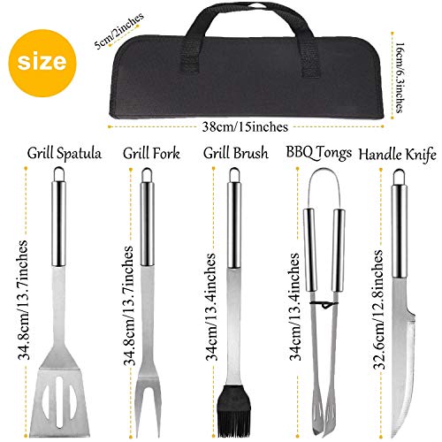DERU Barbacoa de Acero Inoxidable Utensilios, Barbacoa de Exterior Kit, Utensilios Barbacoa Kit, Herramientas de Barbacoa Set con Bolsa de Oxford para Acampar Al Aire Libre Patio Trasero Barbacoa