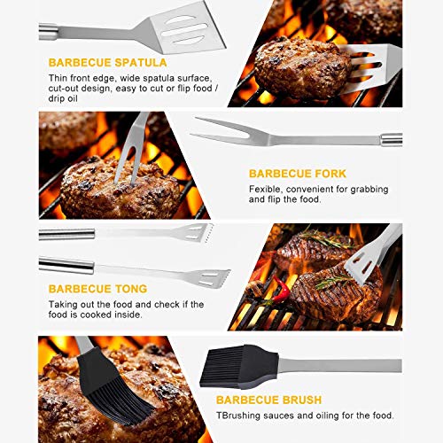 DERU Barbacoa de Acero Inoxidable Utensilios, Barbacoa de Exterior Kit, Utensilios Barbacoa Kit, Herramientas de Barbacoa Set con Bolsa de Oxford para Acampar Al Aire Libre Patio Trasero Barbacoa