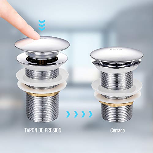 Desagüe para Lavabo de baño, Dalmo DDTP01TY Válvula Pop Up de Drenaje Cobre, Colador de Desagüe Anti-explosión y Anti-obstrucción, Conjunto de Desagüe para Fregadero sin Rebosadero de Cromo Pulido
