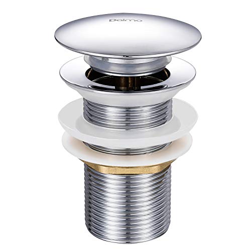 Desagüe para Lavabo de baño, Dalmo DDTP01TY Válvula Pop Up de Drenaje Cobre, Colador de Desagüe Anti-explosión y Anti-obstrucción, Conjunto de Desagüe para Fregadero sin Rebosadero de Cromo Pulido