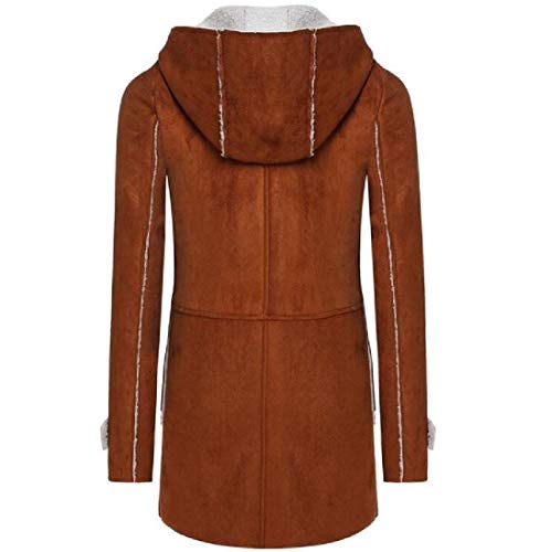 Desconocido Generic Womens Mid Length Horn Buckle with Hooded Outwear Long Sleeve Loose Overcoats Tops Gamel XS