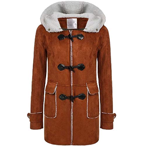Desconocido Generic Womens Mid Length Horn Buckle with Hooded Outwear Long Sleeve Loose Overcoats Tops Gamel XS