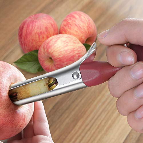 Descorazonador de Manzana, Vaciador de Manzana con Mango ABS y Cuchilla Serrada de Acero Inoxidable de Grado Alimenticio Afilada, Fácil de Descorazonar la Manzana, Rojo
