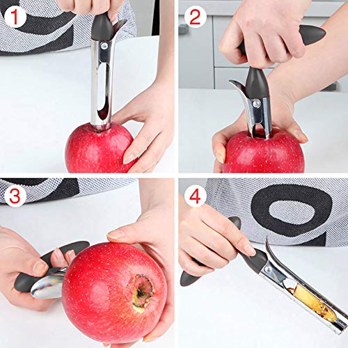 Descorazonador Manzanas, Acero Inoxidable, Cortador Semillas De Manzana, Con Hoja Dentada Afilada Y Mango ángulo Ergonómico, Herramienta Para Deshuesar Peras La Cocina Del Hogar, 1x Gris, 17,5 cm