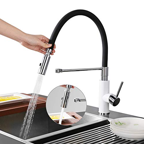 DESFAU 2 funciones Grifo de cocina extraíble 360° Giratorio Grifo de Fregadero Monomando de Fregadero Grifería cocina Agua Fría y Caliente Cromado