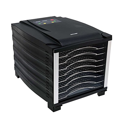 Deshidratador de alimentos BioChef Arizona 8 bandejas de acero inoxidable – Temporizador, puerta transparente, bandejas móviles, BPA Free y Tritan (Negro)