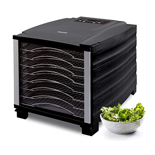 Deshidratador de alimentos BioChef Arizona 8 bandejas de acero inoxidable – Temporizador, puerta transparente, bandejas móviles, BPA Free y Tritan (Negro)