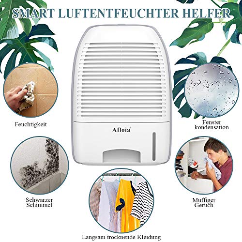 Deshumidificador, deshumidificador Afloia 1500ml, secador de aire compacto, portátil y silencioso contra la humedad, la suciedad y el moho en la casa, baño, oficina o bodega, deshumidificador