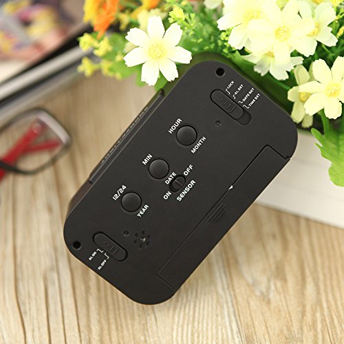 Despertador digital LED Anself con función repetición, sensor de luz, luz de fondo, indicación de hora, fecha y temperatura, plástico, negro, 4,5 cm l x 13,5 cm w x 7,8 cm h