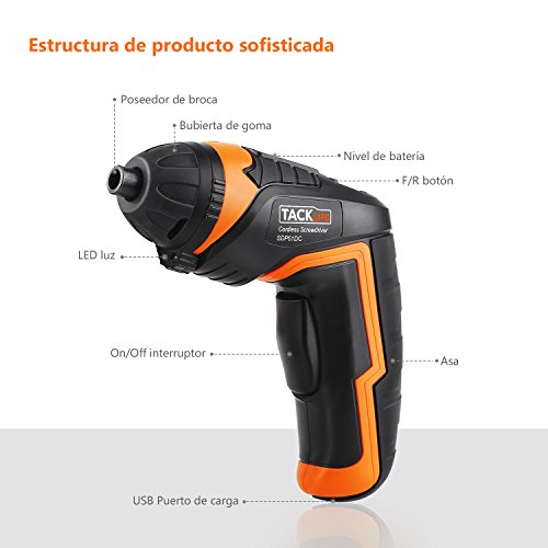 Destornillador Eléctrico Inalámbrico, Tacklife SDP51DC Atornillador Pequeño Recargable, 33 Accesorios (Incluye Adaptador de Ángulo y Broca)Máximo Torque: 4 N.m