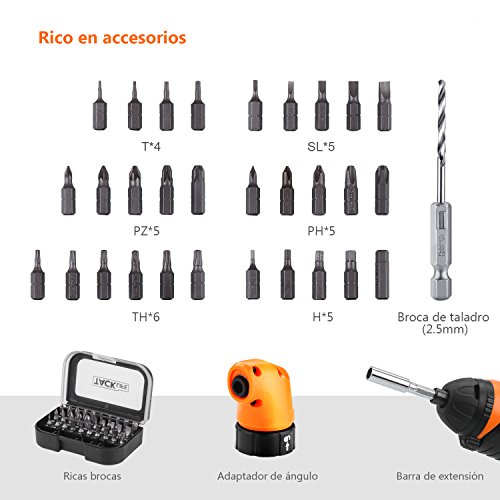 Destornillador Eléctrico Inalámbrico, Tacklife SDP51DC Atornillador Pequeño Recargable, 33 Accesorios (Incluye Adaptador de Ángulo y Broca)Máximo Torque: 4 N.m