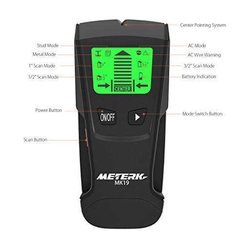 Detector de Pared , Meterk LCD multifuncional localizador digital Madera studs centro buscador de Metal y AC Cable Live Wire escáner recargable incluye detección de alerta