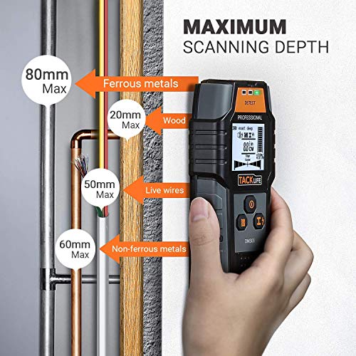Detector de Pared, TACKLIFE DMS03 4 en 1, Detector de Cable y Tuberia, Metal, Madera, Pantalla LCD Retroiluminada, Bolsa protectora, Adecuado para Ingenieros, Diseñadores y Trabajadores de Renovación
