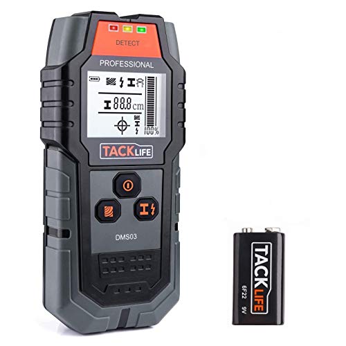 Detector de Pared, TACKLIFE DMS03 4 en 1, Detector de Cable y Tuberia, Metal, Madera, Pantalla LCD Retroiluminada, Bolsa protectora, Adecuado para Ingenieros, Diseñadores y Trabajadores de Renovación