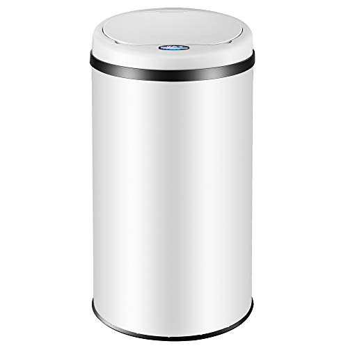 Deuba Cubo de Basura automático con Sensor Capacidad de 56L de Acero Inoxidable Color Blanco Pantalla LED Reciclaje Cocina