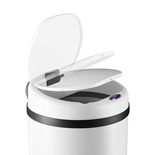 Deuba Cubo de Basura automático con Sensor Capacidad de 56L de Acero Inoxidable Color Blanco Pantalla LED Reciclaje Cocina