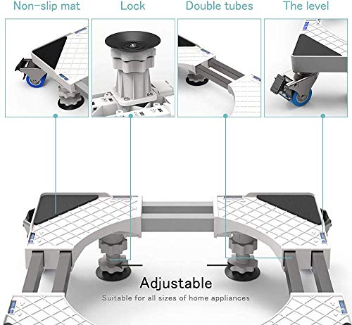 Dewel Base Ajustable de 54cm～74cm con 8 Tubo de Acero inoxidable, 4 Ruedas Giratorias y 4 Pies de Goma Soporte para Lavadora, Secadora y Refrigerador. máxima de carga: 500 kg.